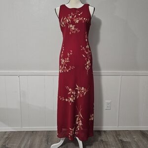 Vintage Red Floral Maxi Dress 12P